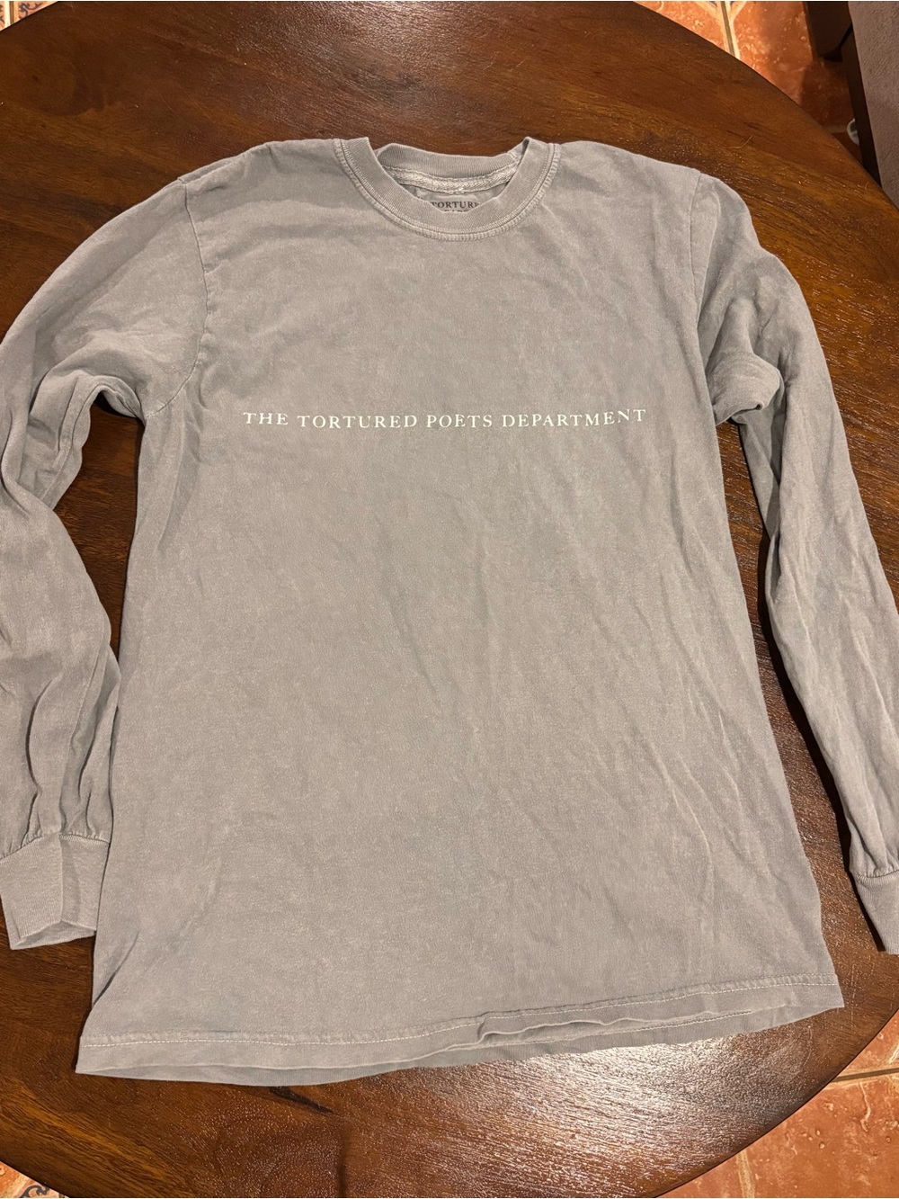 Taylor Swift Light Gray Long-Sleeve Crewneck Tee - The Tortured Poets Department